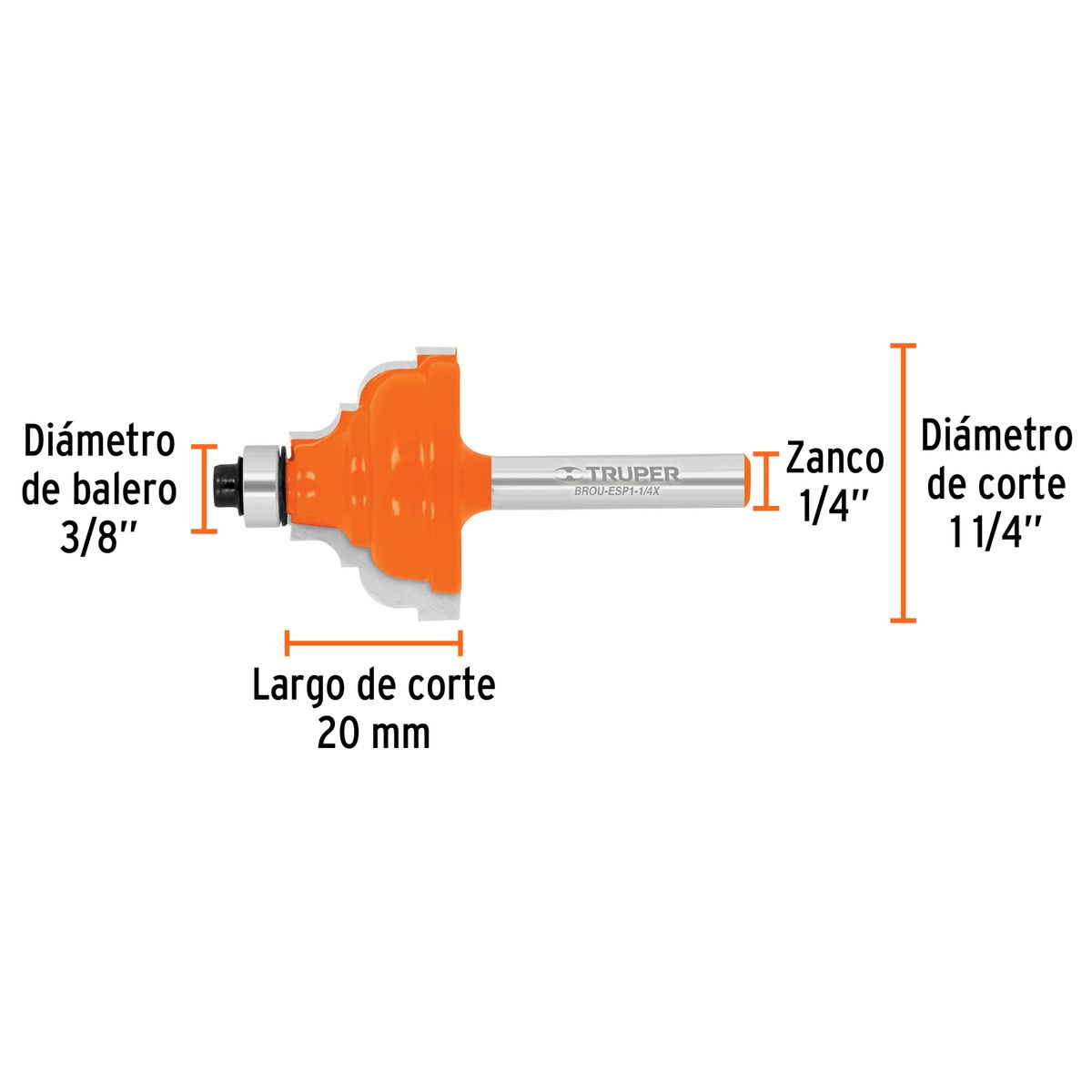 TRUPER - Fresa 1 1/4" Española con Rodaje para Madera 10676 Truper