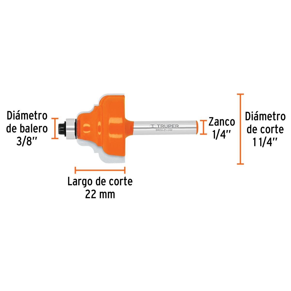 TRUPER - Fresa 1 1/4" Zafiro con Rodaje para Madera 10675 Truper