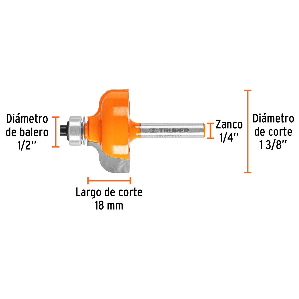Fresa 1 3/8" Pecho de Paloma con Rodaje para Madera 11480 Truper, marca Truper - Foto 2