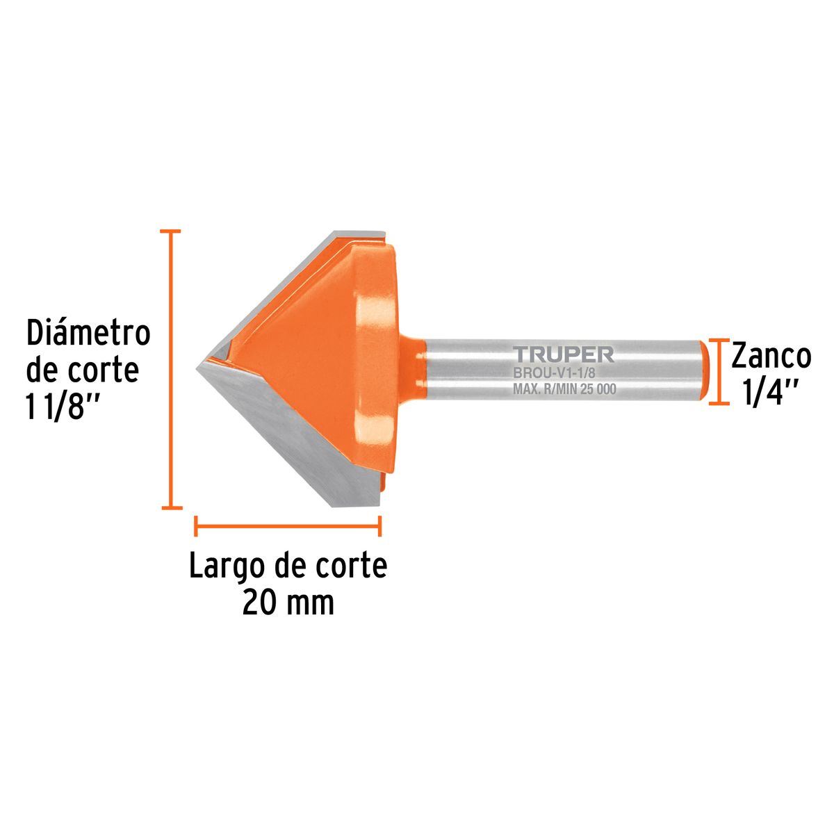 TRUPER - Fresa 1 1/8" Corte en V para Madera 102719 Truper