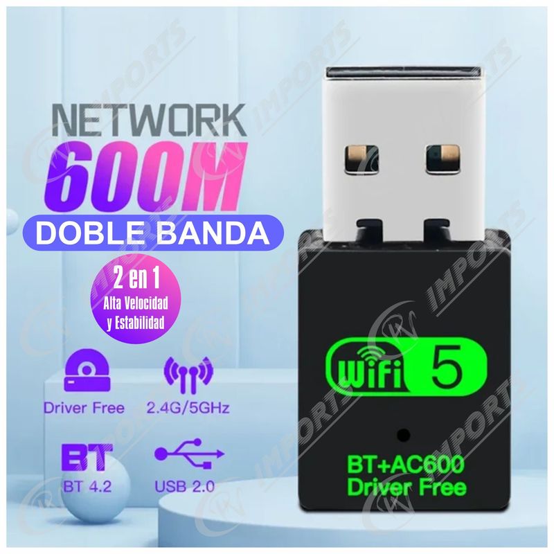 GENERICO - Adaptador USB Wifi Doble Banda mas Bluetooth 2 en 1