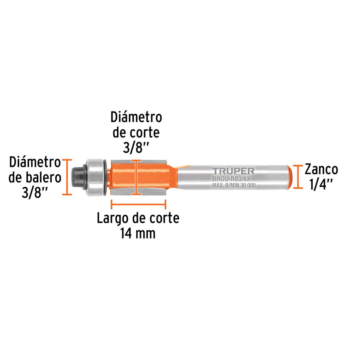 TRUPER - Fresa 3/8" Corte Recto con Rodaje para Madera 102721 Truper