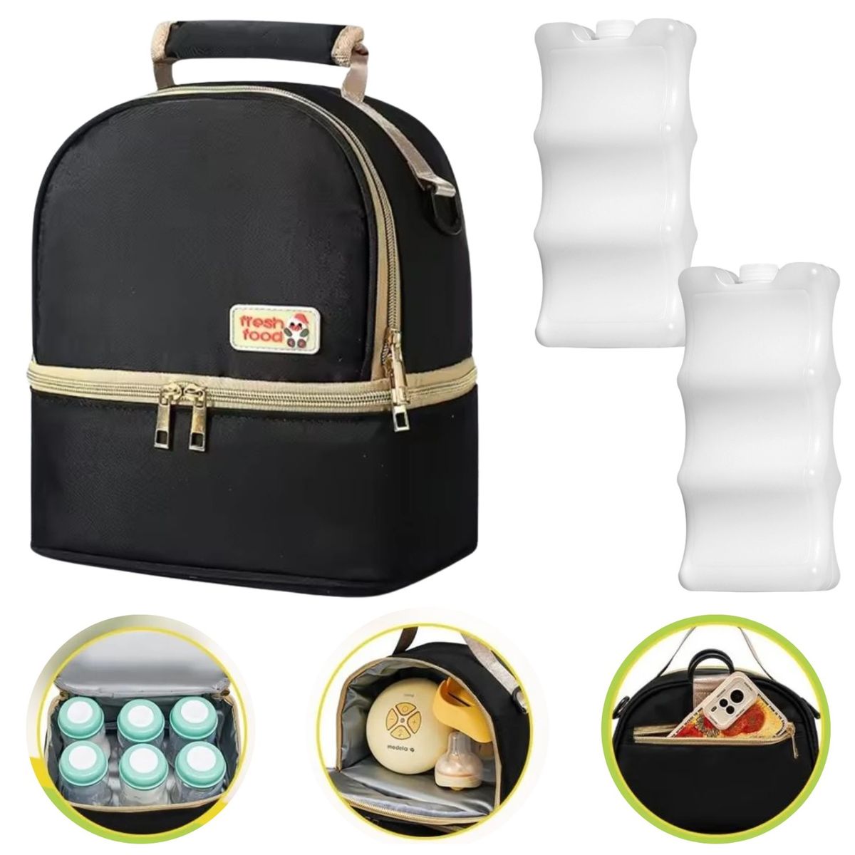 GENERICO - Cooler Bag De Leche Materna+ 2 Porta Hielo Reutilizables