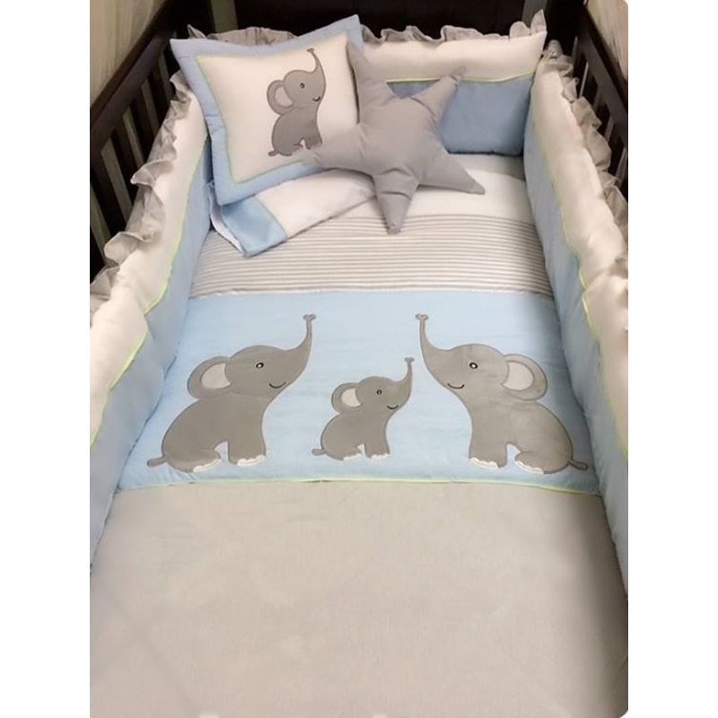 GENERICO - Set de cuna tres elefantitos diseño  celeste bordado