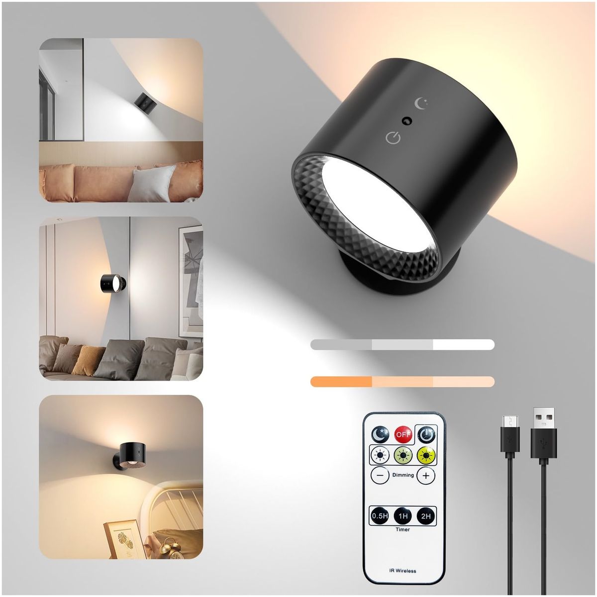 GENERICO - Lámpara Led Dual de Pared Brillo Regulable Multiuso Táctil y Control