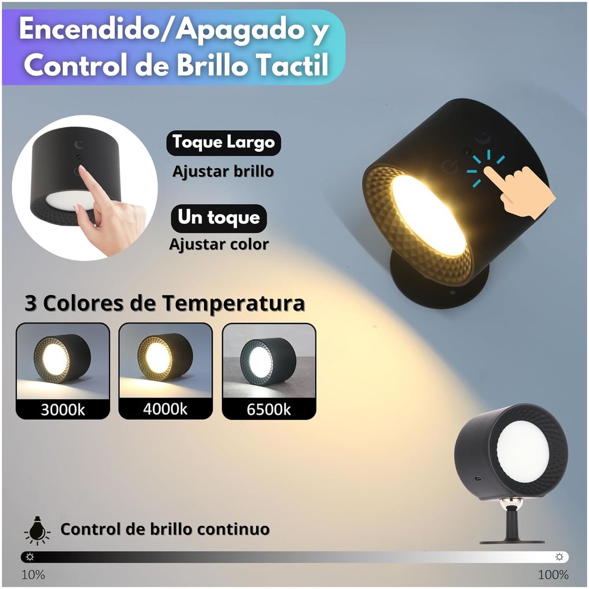 GENERICO - Lámpara Led Dual de Pared Brillo Regulable Multiuso Táctil y Control