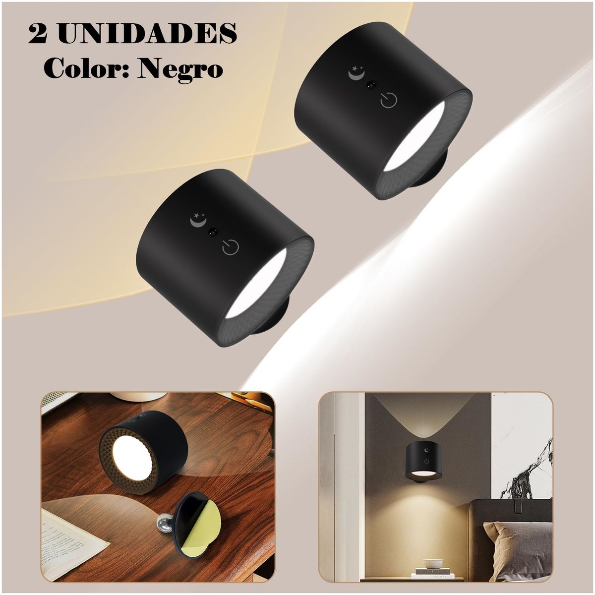 GENERICO - Lámpara Led Dual de Pared Brillo Regulable Táctil y Control 2UND
