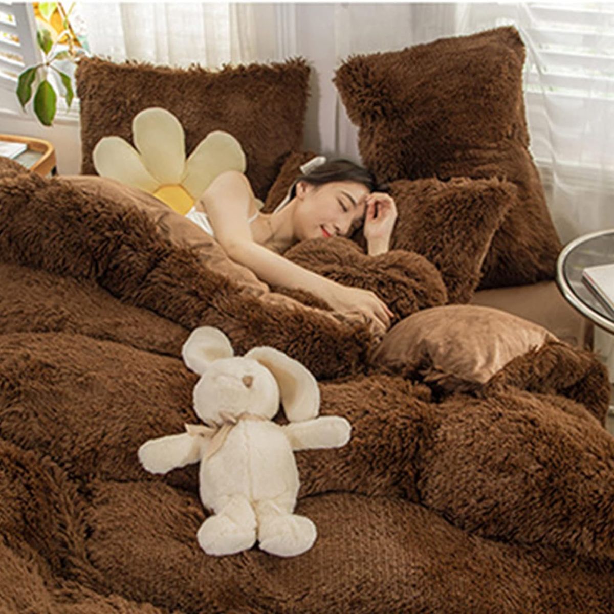 GENERICO - EDREDÓN PIEL DE OSO 2 FUNDAS DE ALMOHADA QUEEN MARRON