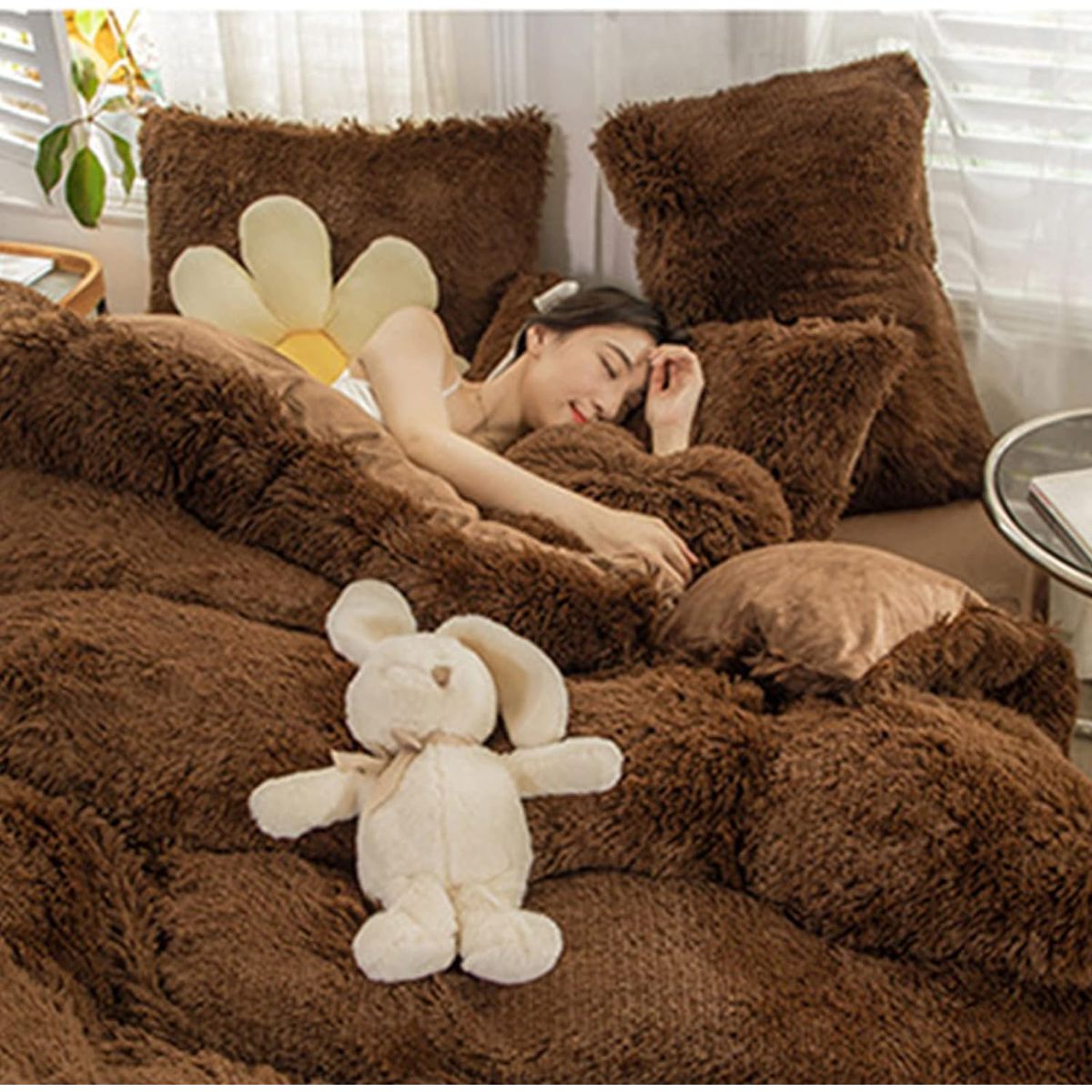 GENERICO - EDREDÓN PIEL DE OSO 2 FUNDAS DE ALMOHADA QUEEN MARRON