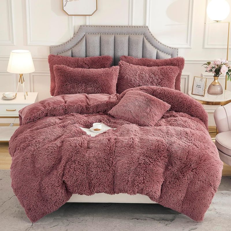 GENERICO - EDREDÓN PIEL DE OSO 2 FUNDAS DE ALMOHADA QUEEN PALO ROSA