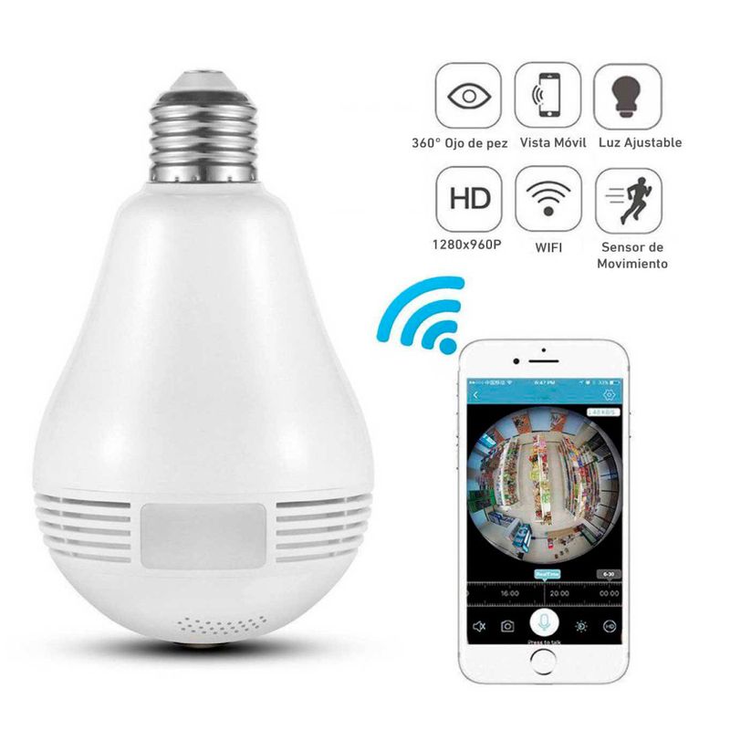 GENERICO - Foco Led Espia Camara Hd Vigilancia 360 Wifi Altavoz En Vivo
