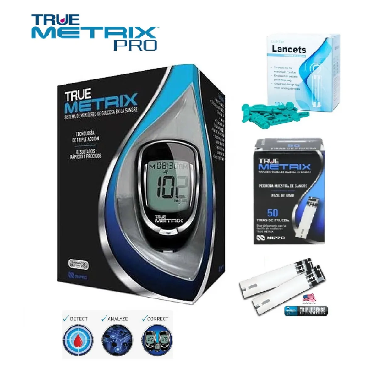 NIPRO - GLUCOMETRO TRUE METRIX 60 TIRAS 110 LANC BLACK EDITION