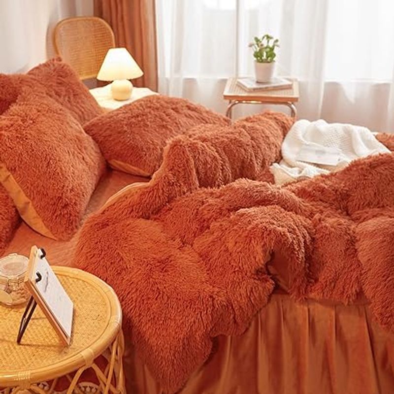 GENERICO - EDREDÓN PIEL DE OSO 2 FUNDAS DE ALMOHADA QUEEN LADRILLO