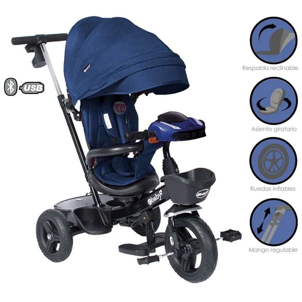 EBABY - Triciclo Guiador Aria 334 Azul Usb/Bluetooth