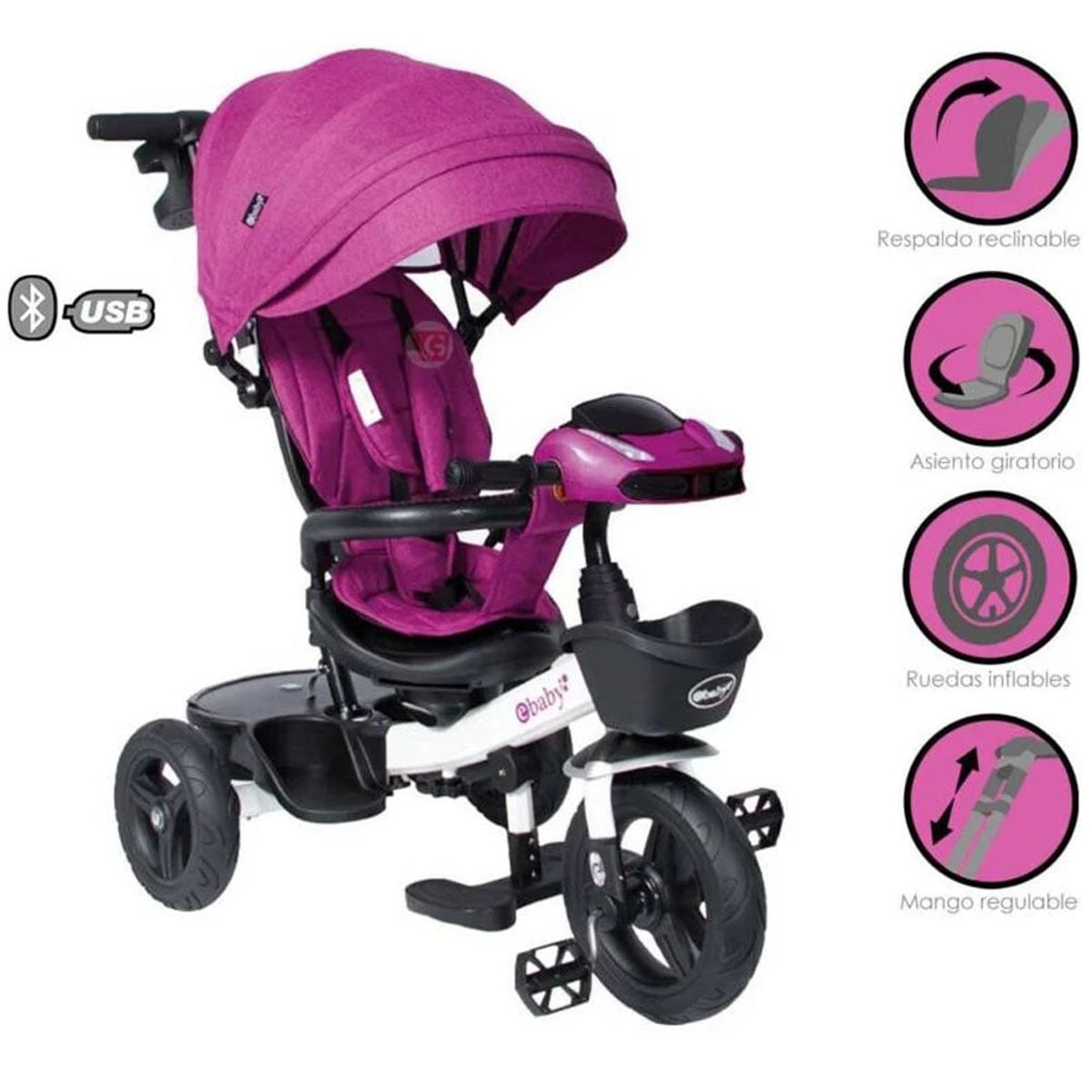 EBABY - Triciclo Guiador Aria 334 Morado Usb/Bluetooth