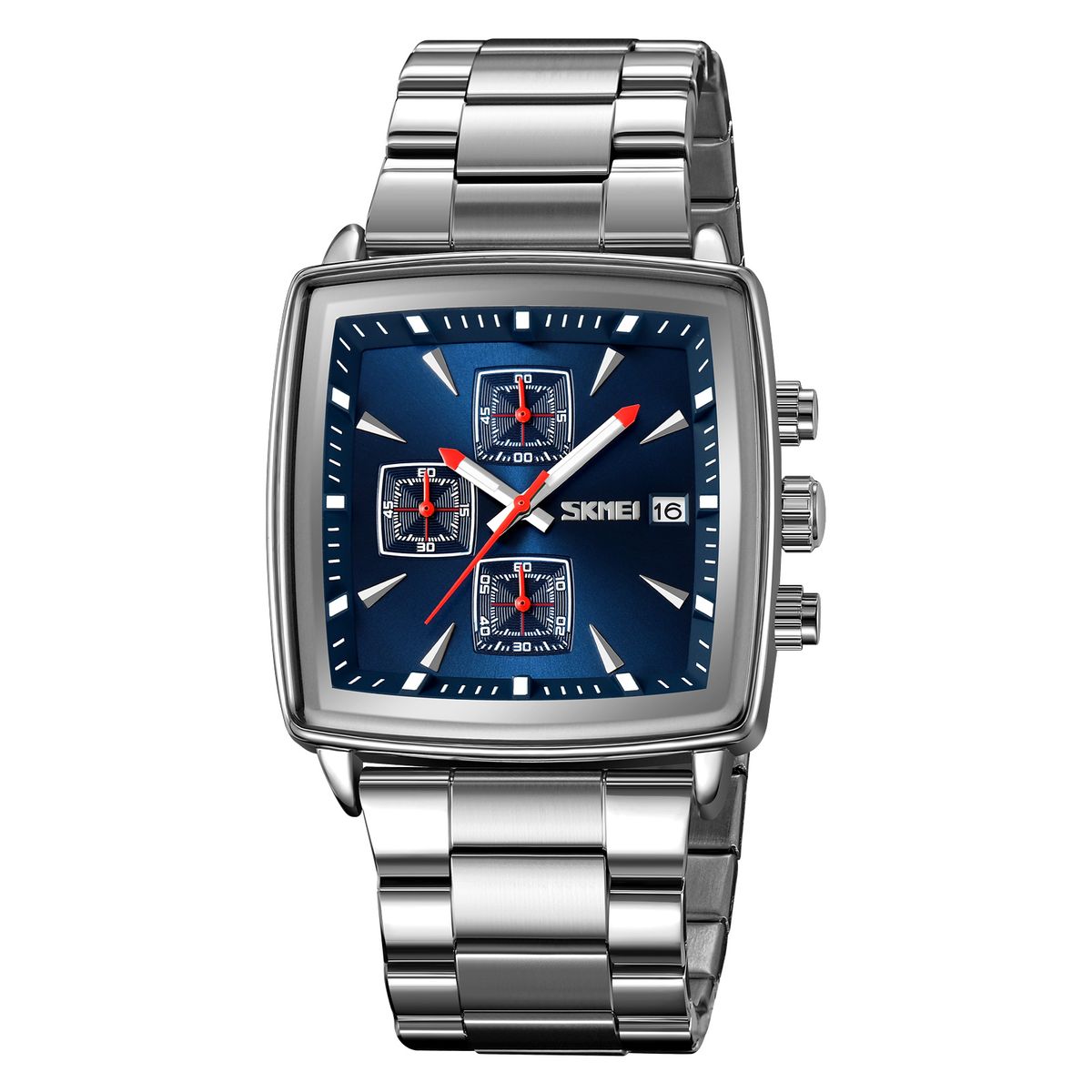 Skmei - Reloj Skmei 9331 PLATEADO con fondo azul analógico Cronómetro