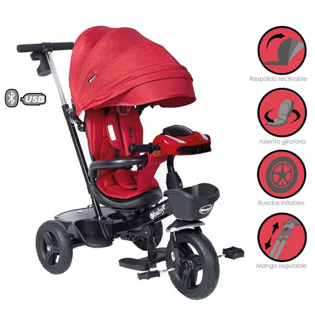 EBABY - Triciclo Guiador Aria 334 Rojo Usb/Bluetooth