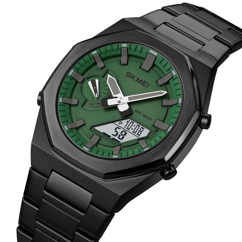 SKMEI - Reloj Skmei 1816 Negro Fondo verde Hora Mundial_.