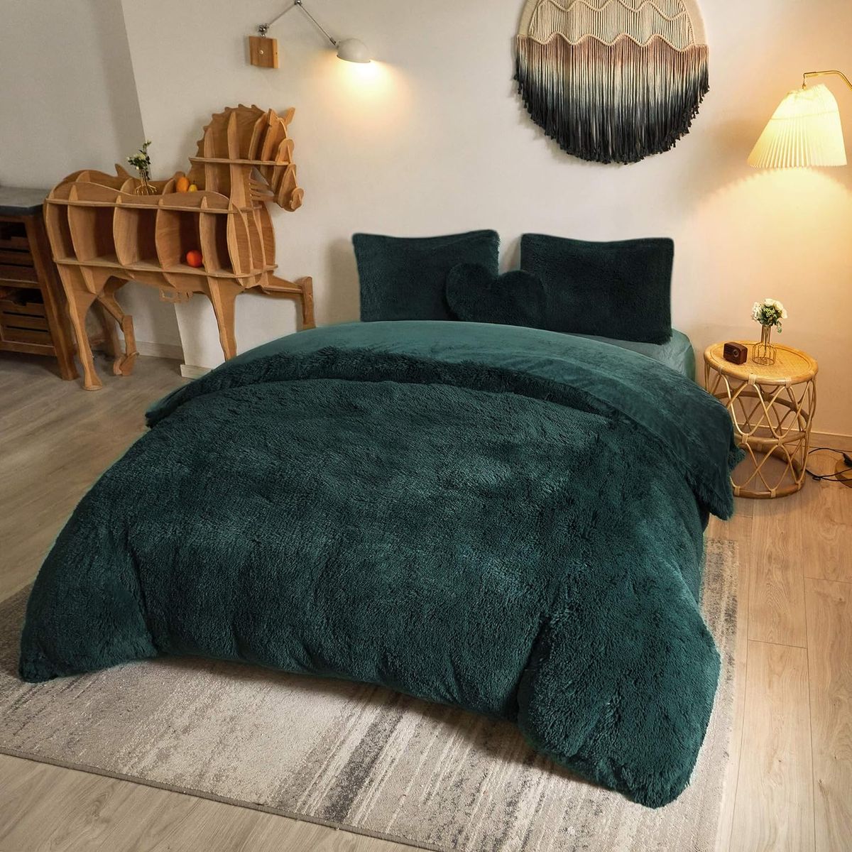 GENERICO - EDREDÓN PIEL DE OSO 2 FUNDAS DE ALMOHADA QUEEN VERDE ESMERALDA