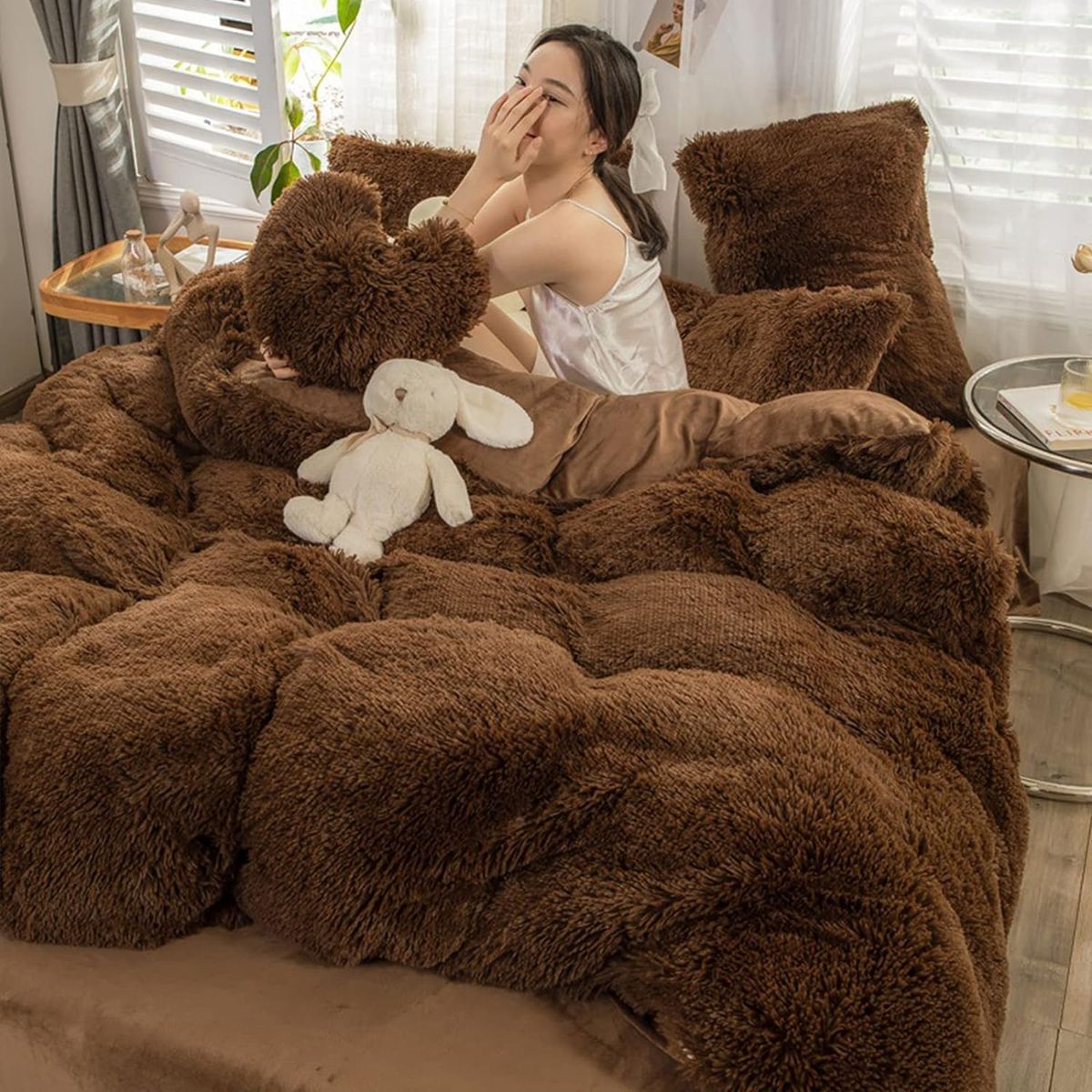 GENERICO - EDREDÓN PIEL DE OSO 2 FUNDAS DE ALMOHADA QUEEN MARRON