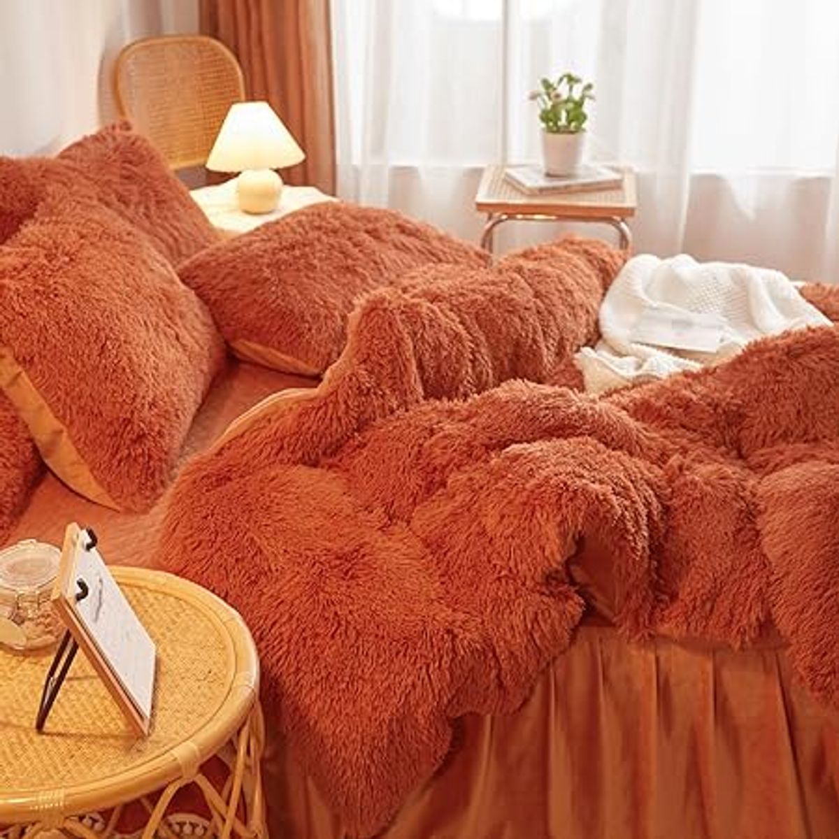 GENERICO - EDREDÓN PIEL DE OSO 2 FUNDAS DE ALMOHADA QUEEN LADRILLO