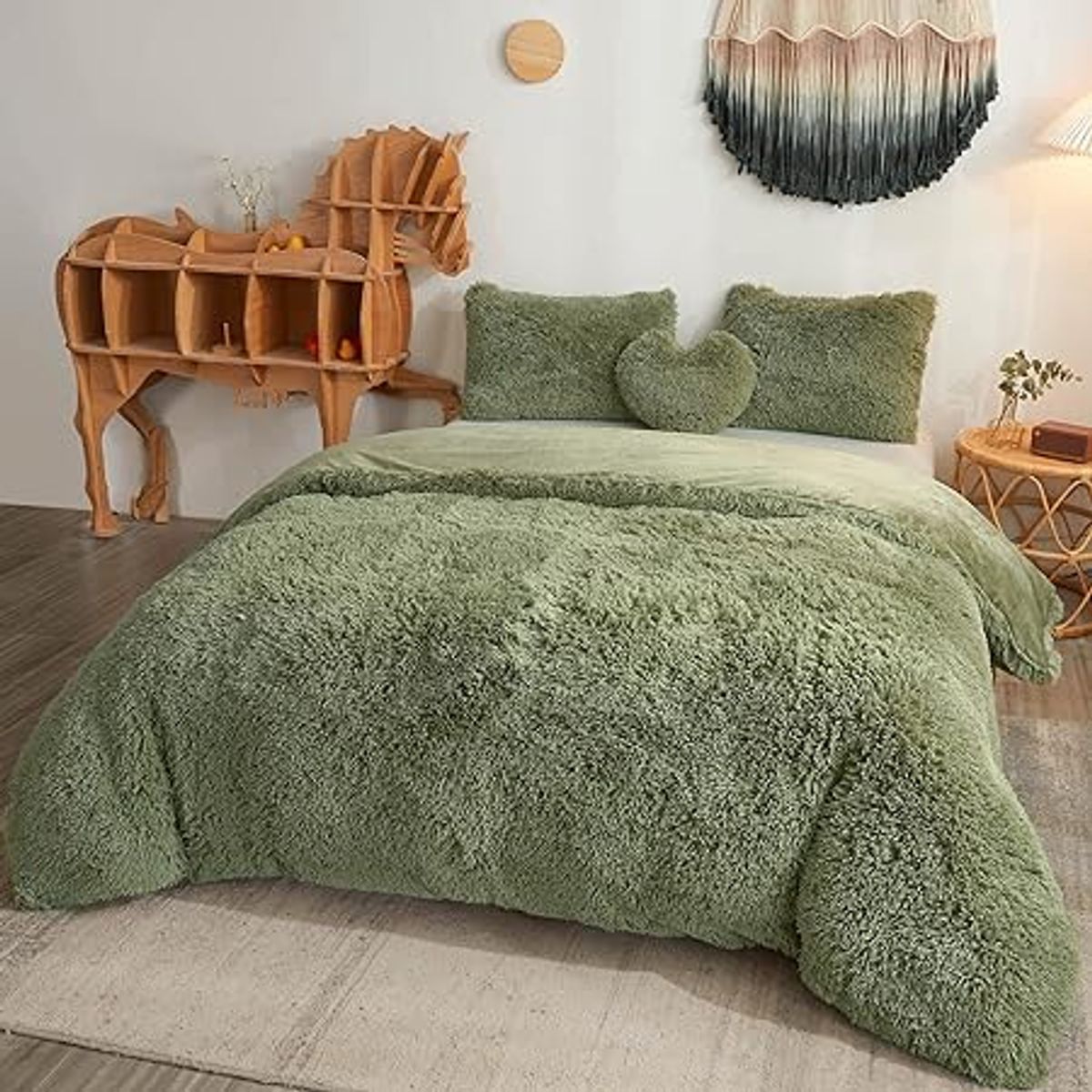 GENERICO - EDREDÓN PIEL DE OSO 2 FUNDAS DE ALMOHADA QUEEN VERDE MILITAR