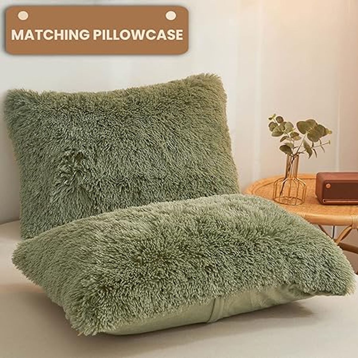 GENERICO - EDREDÓN PIEL DE OSO 2 FUNDAS DE ALMOHADA QUEEN VERDE MILITAR