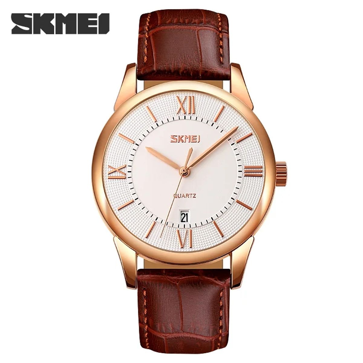SKMEI - Reloj Skmei 9261 Oro Rosa Correa marrón de cuero_.