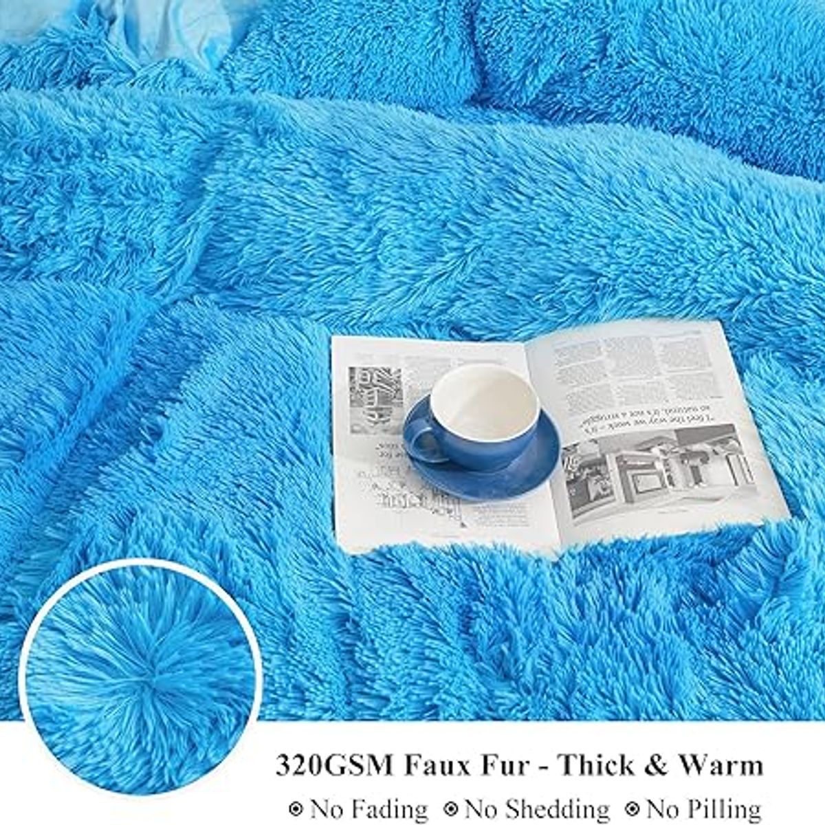 GENERICO - EDREDÓN PIEL DE OSO DOS PLAZAS + 2 FUNDAS DE ALMOHADA  celeste