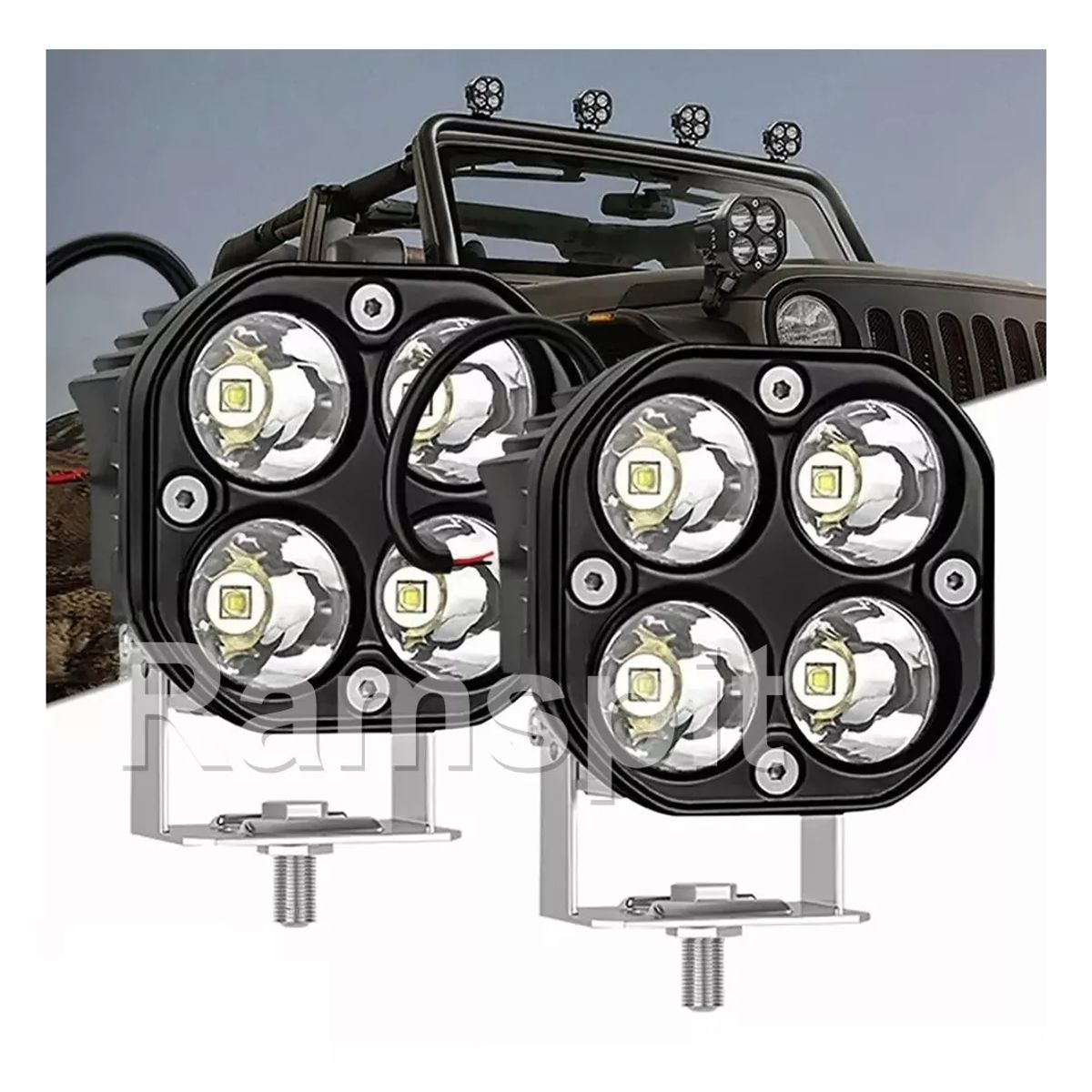 GENERICO - Faro 4 Led 40w Cuadrado Blanco Fijo Ultra Potente