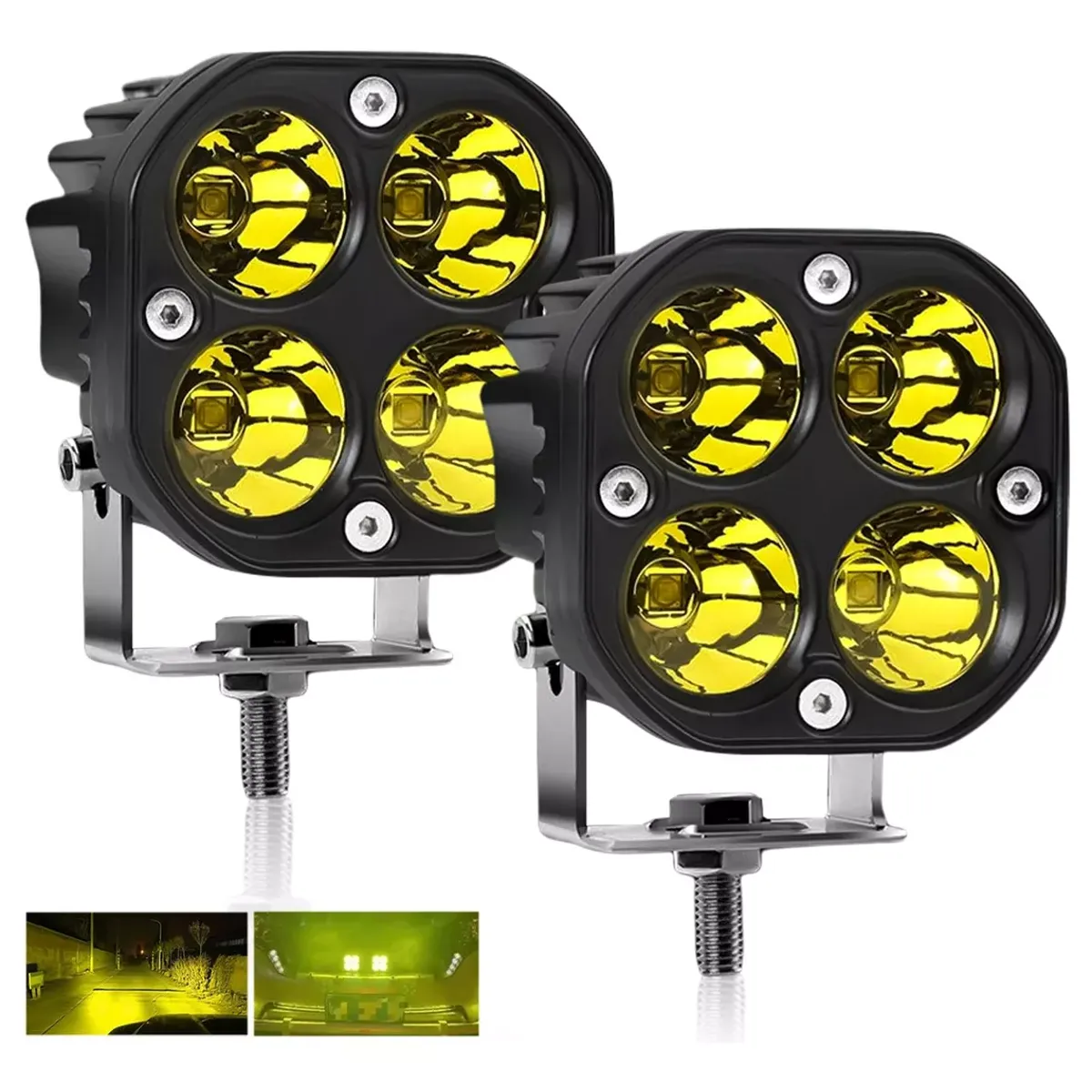 GENERICO - Faro 4 Led 40w Cuadrado Ambar Fijo Ultra Potente