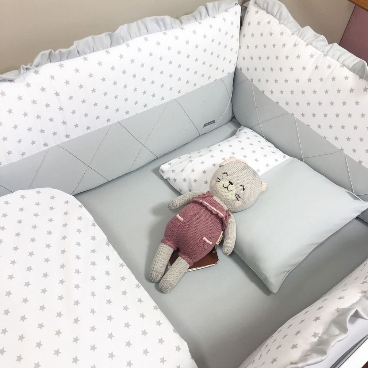 GENERICO - Protector Lateral Parachoques cuna diseño plomo y estrellita