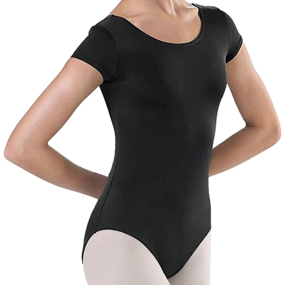 NACIONAL - Body Leotard Profesional Lycra Manga Corta para Ballet y Danza - Negro