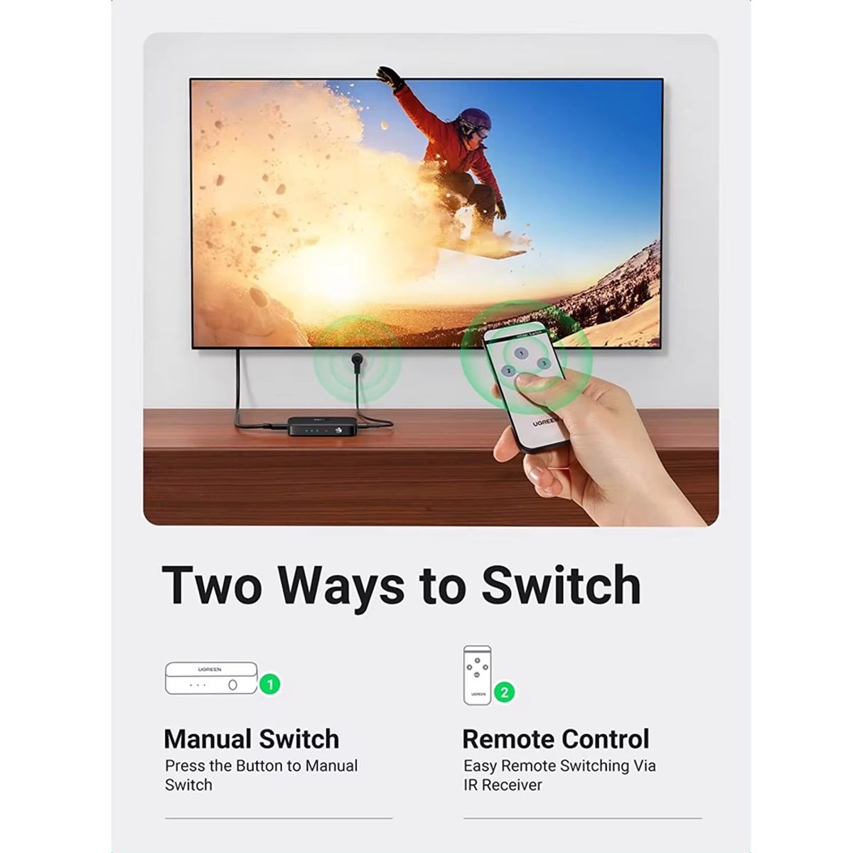 UGREEN - Switcher HDMI 3 en 1 UGREEN, Con Control Remoto