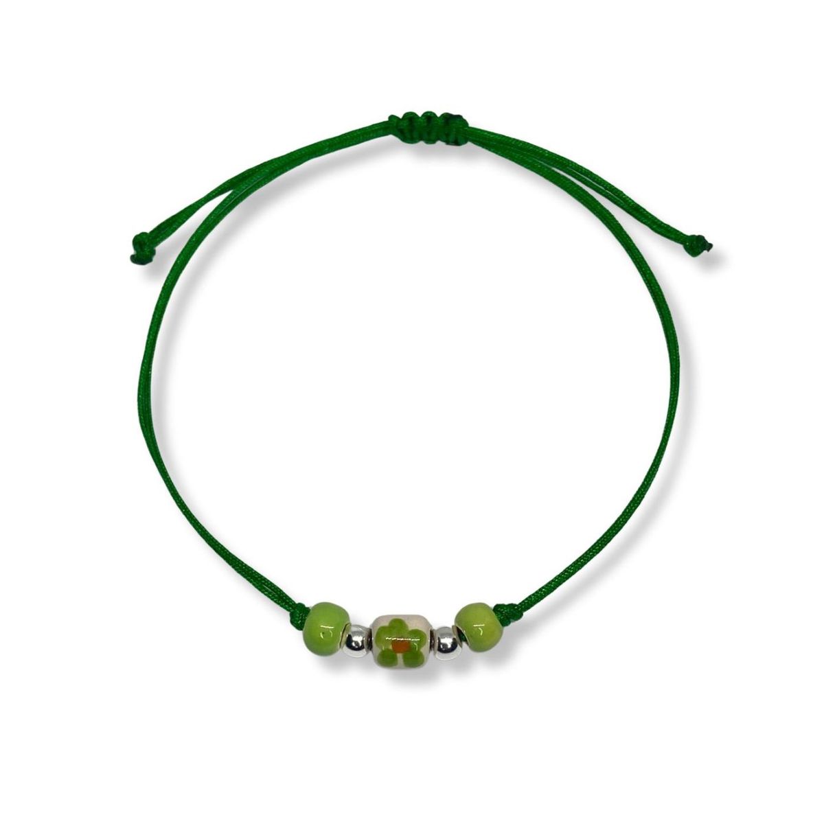 ESPIRAL ROJO - Pulsera Cerámica Pintada a Mano - Hilo y Plata