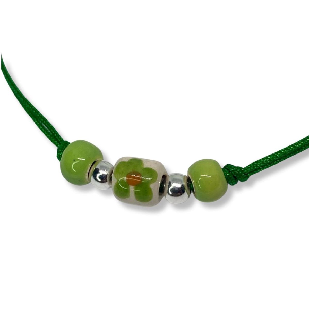 ESPIRAL ROJO - Pulsera Cerámica Pintada a Mano - Hilo y Plata