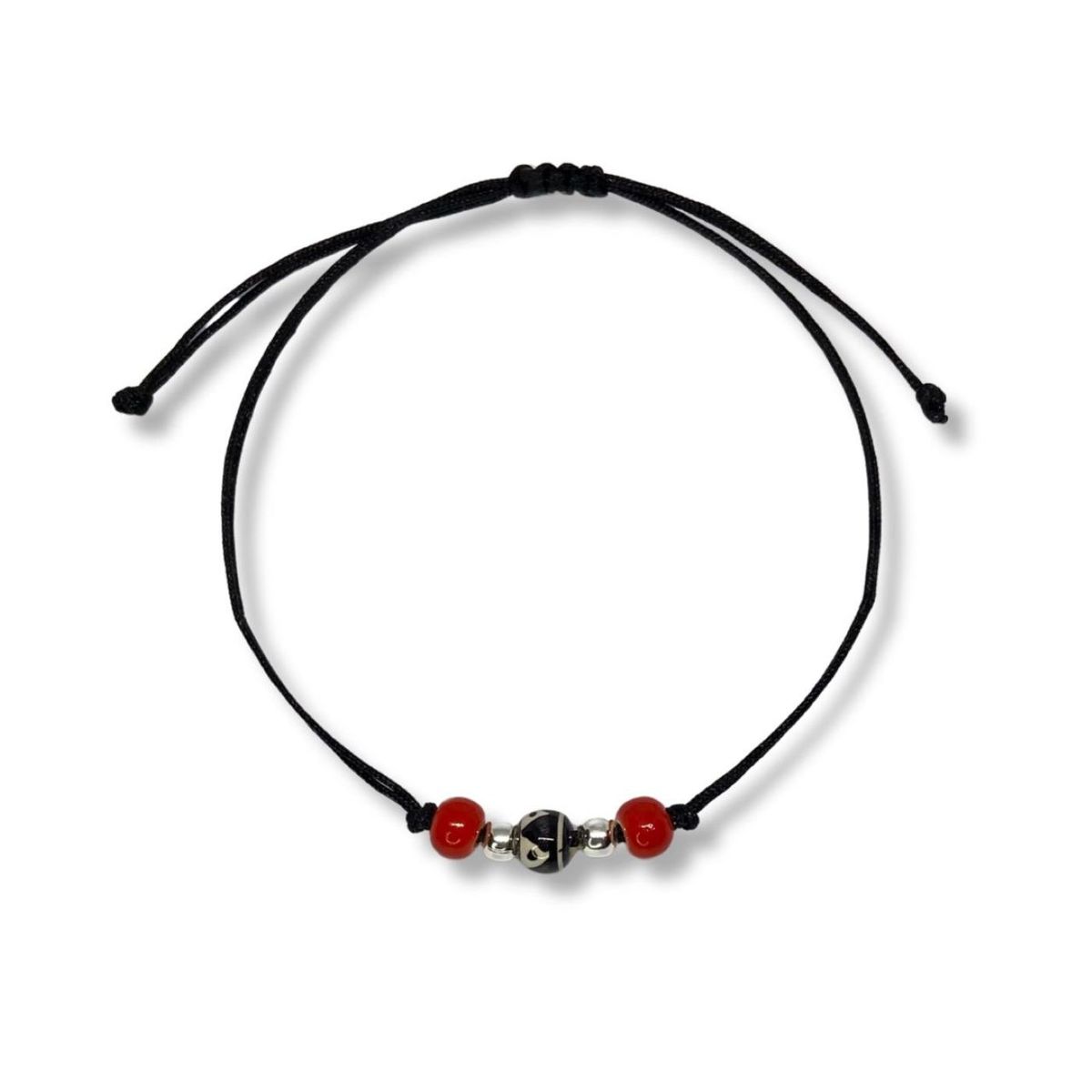 ESPIRAL ROJO - Pulsera Cerámica Pintada a Mano - Hilo y Plata