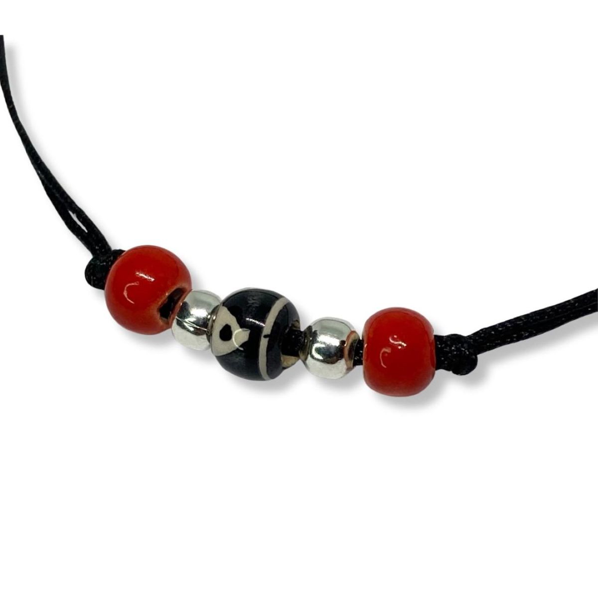 ESPIRAL ROJO - Pulsera Cerámica Pintada a Mano - Hilo y Plata
