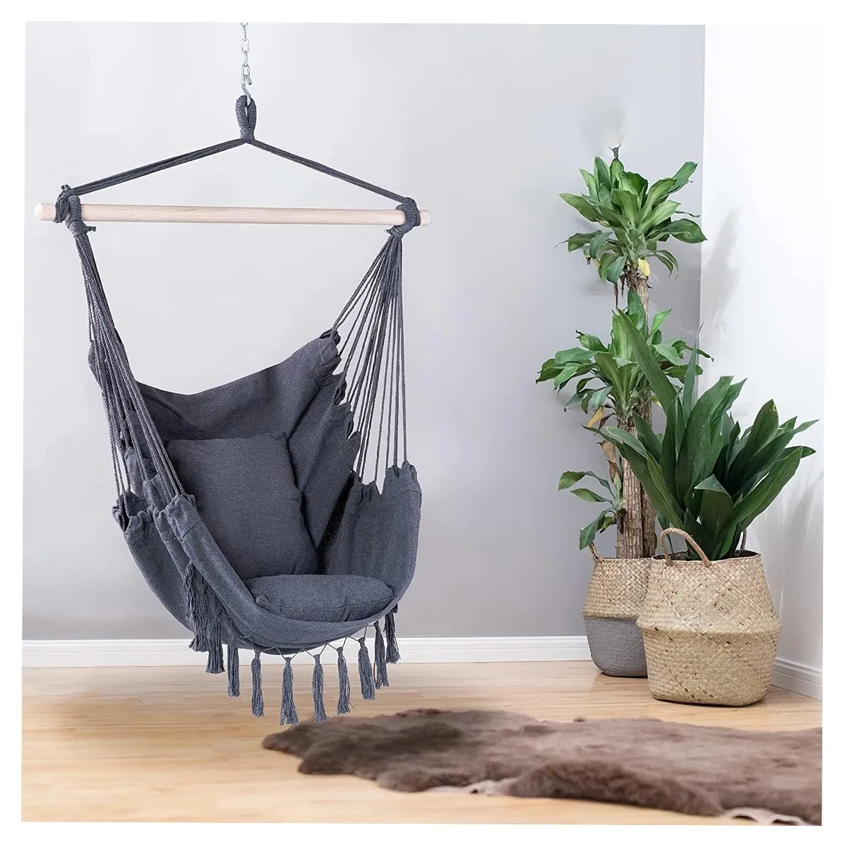 GENERICO - Hamaca Silla Acolchonada Colgante Negra 130cm x 100cm