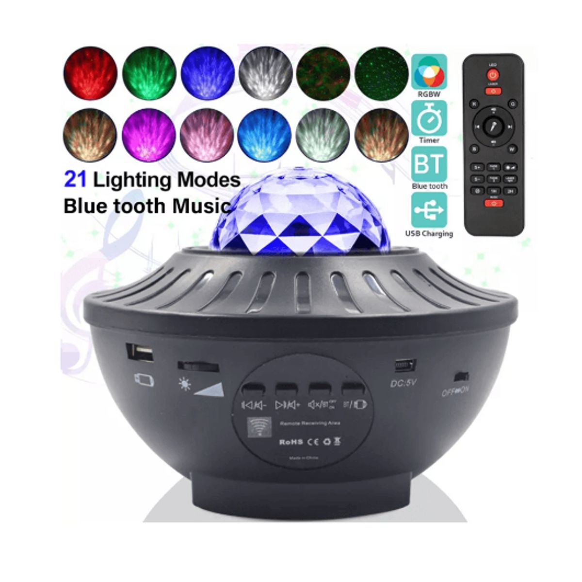 GENERICO - Parlante con Proyector de Luces Galaxia con Bluetooth + Control remoto