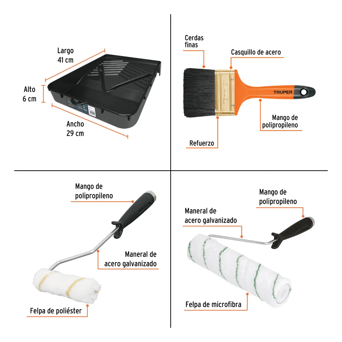 TRUPER - Kit pintor rodillo para pintar + extension + repuestos Truper