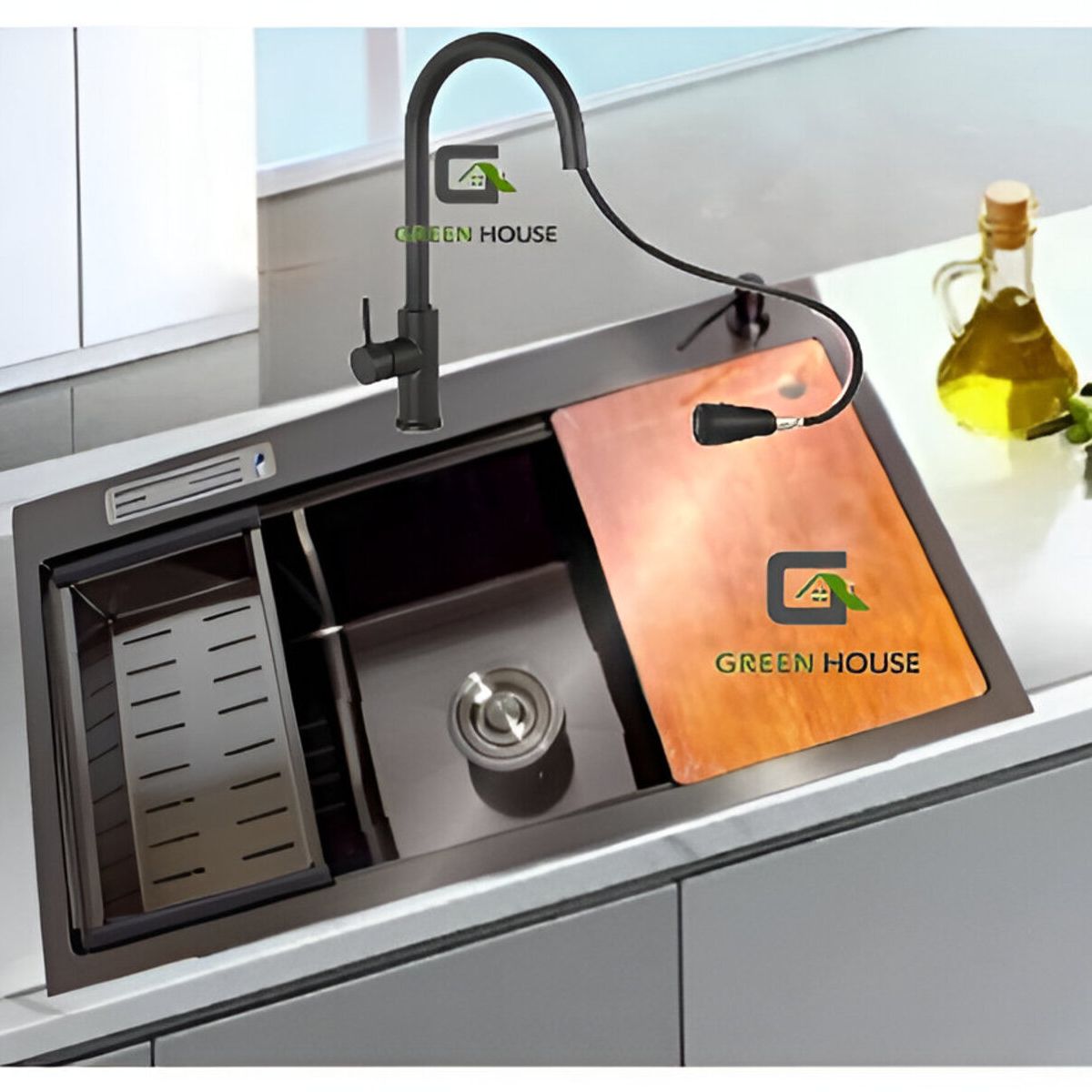 GENERICO - COMBO LAVADERO DE COCINA  1 POZA  81x45x23Cm + MEZCLADORA  EXTRAIBLE ACERO