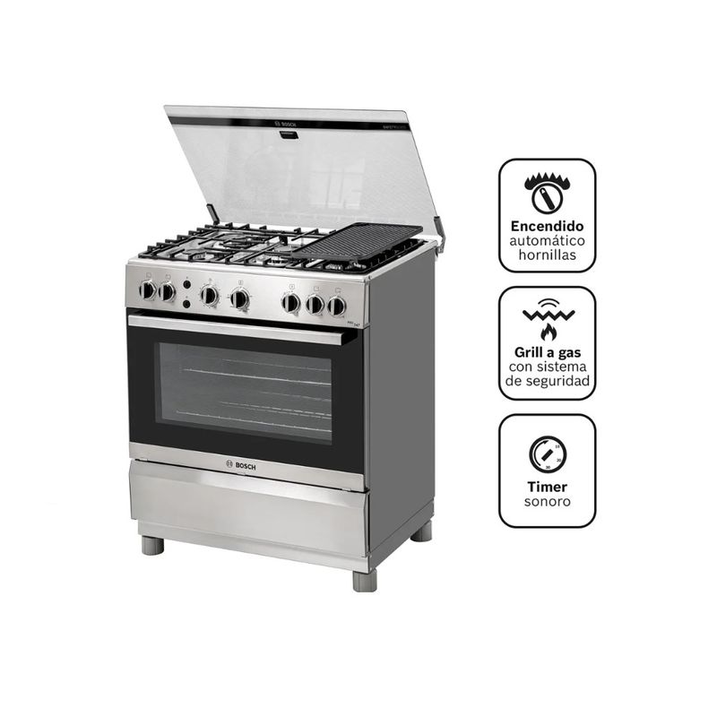 BOSCH - Cocina Bosch PRO547 MAX a Gas de Pie 30" 5 Hornillas Acero Inoxidable