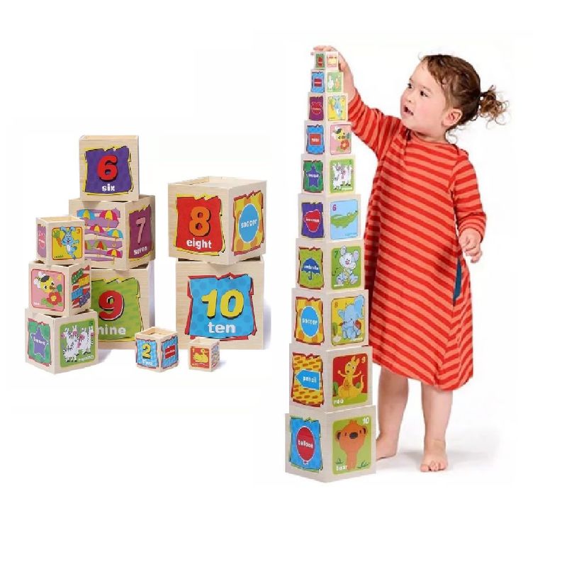 GENERICO - 10 Cubos Didacticos Educativo  de Madera Aprende y Juega