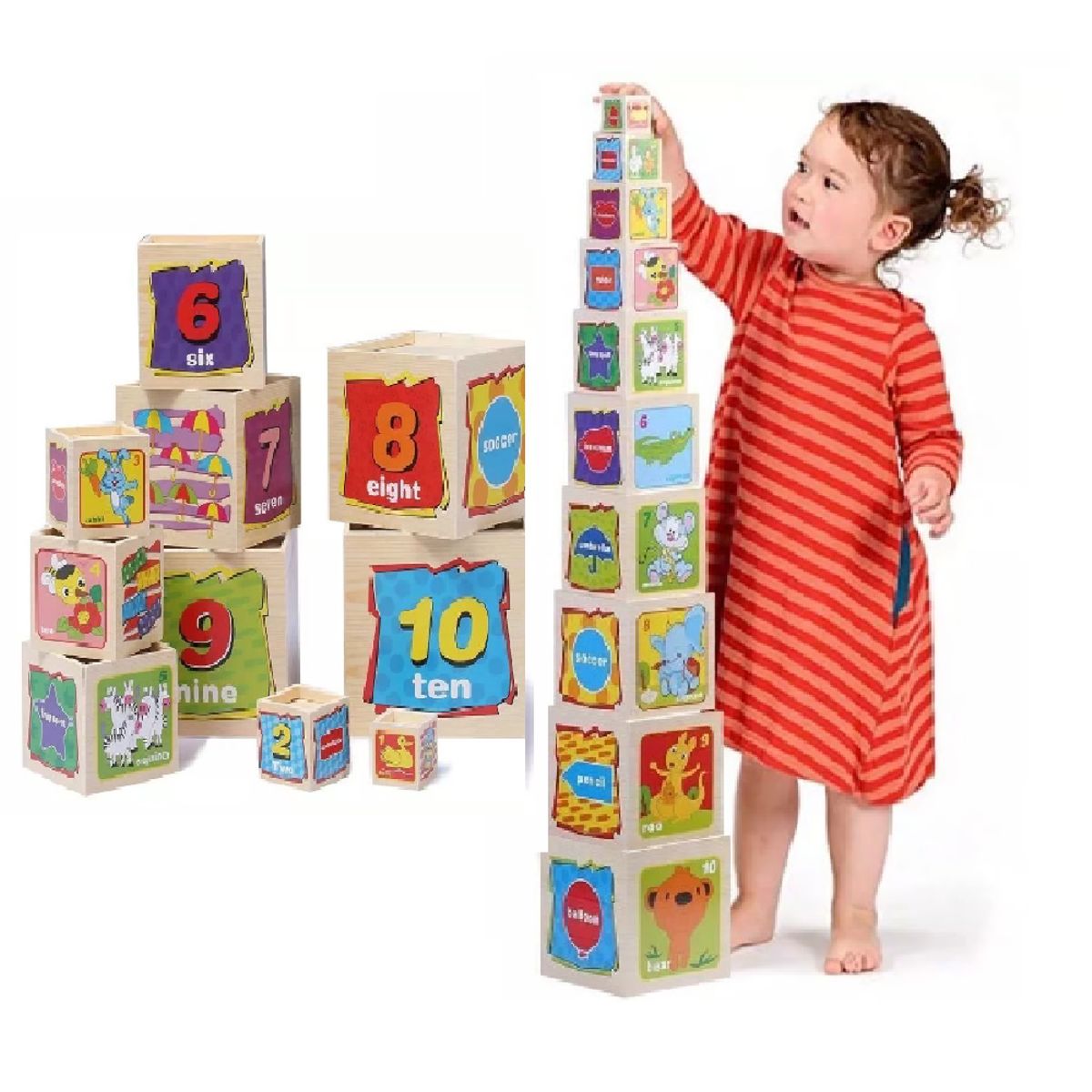 GENERICO - 10 Cubos Didacticos Educativo  de Madera Aprende y Juega