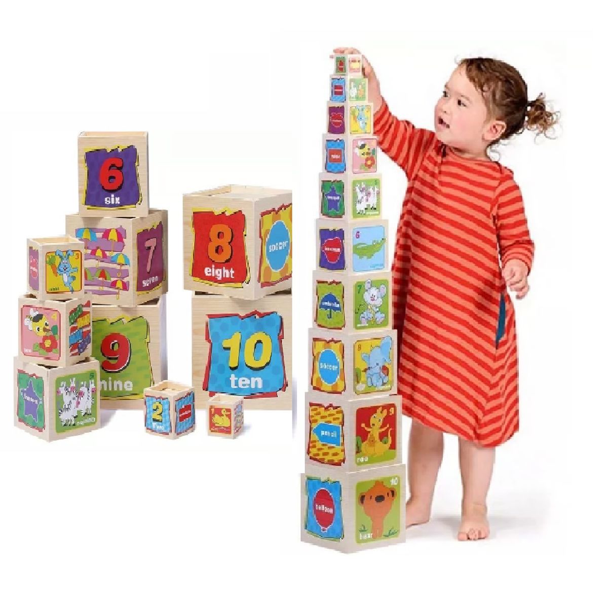 GENERICO - 10 Cubos Didacticos Educativo  de Madera Aprende y Juega