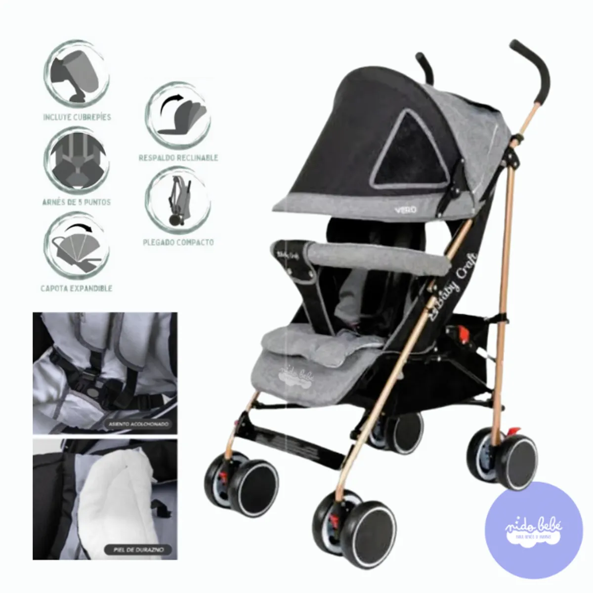 BABY HAPPY - Coche Bastón Deportivo Vero Gris