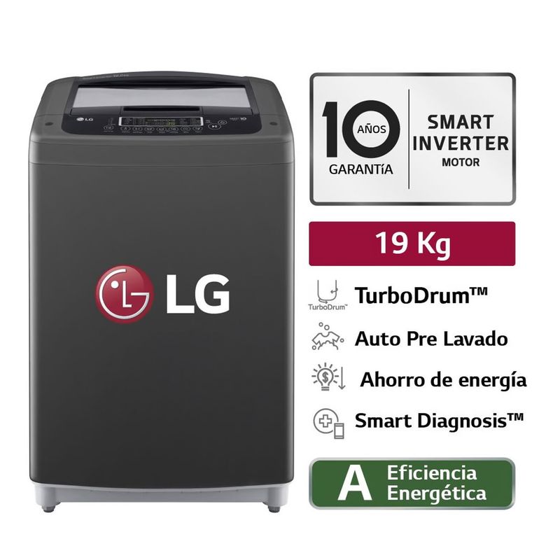 LG - Lavadora LG 19Kg Carga Superior Smart Inverter con TurboDrum™ WT19BPB - Negro