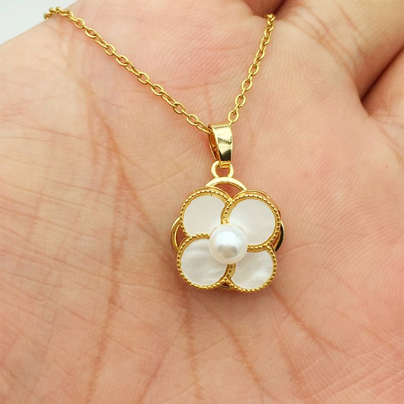 GENERICO - Collar giratorio trebol cuatro hojas con perla