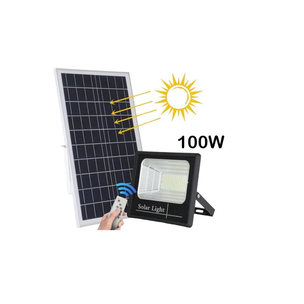 GENERICO - Reflector Solar Led con Panel Solar 100Watts Exteriores SQAB100W